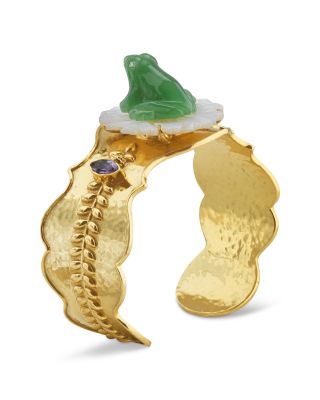 Villandry Mixed Stone Frog On Flower Cuff Bracelet in 18K Gold Plated