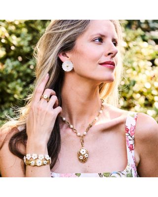 Mermaid Garden Mother Of Pearl Flower Flex Bracelet in 18K Gold Plated