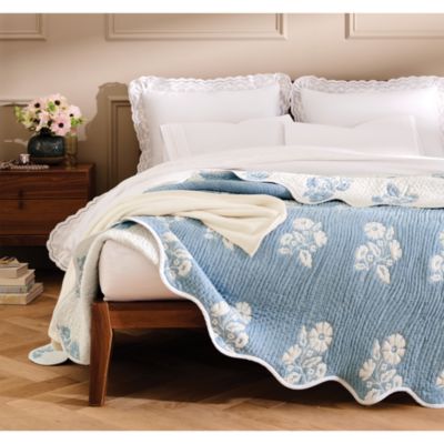 AQUA - Floral Scalloped Reversible Quilt Set - Exclusive