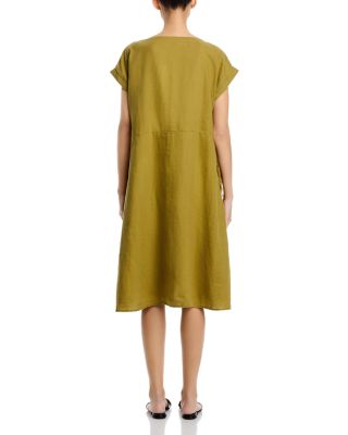 Linen Ballet Neck Cap Sleeved Dress