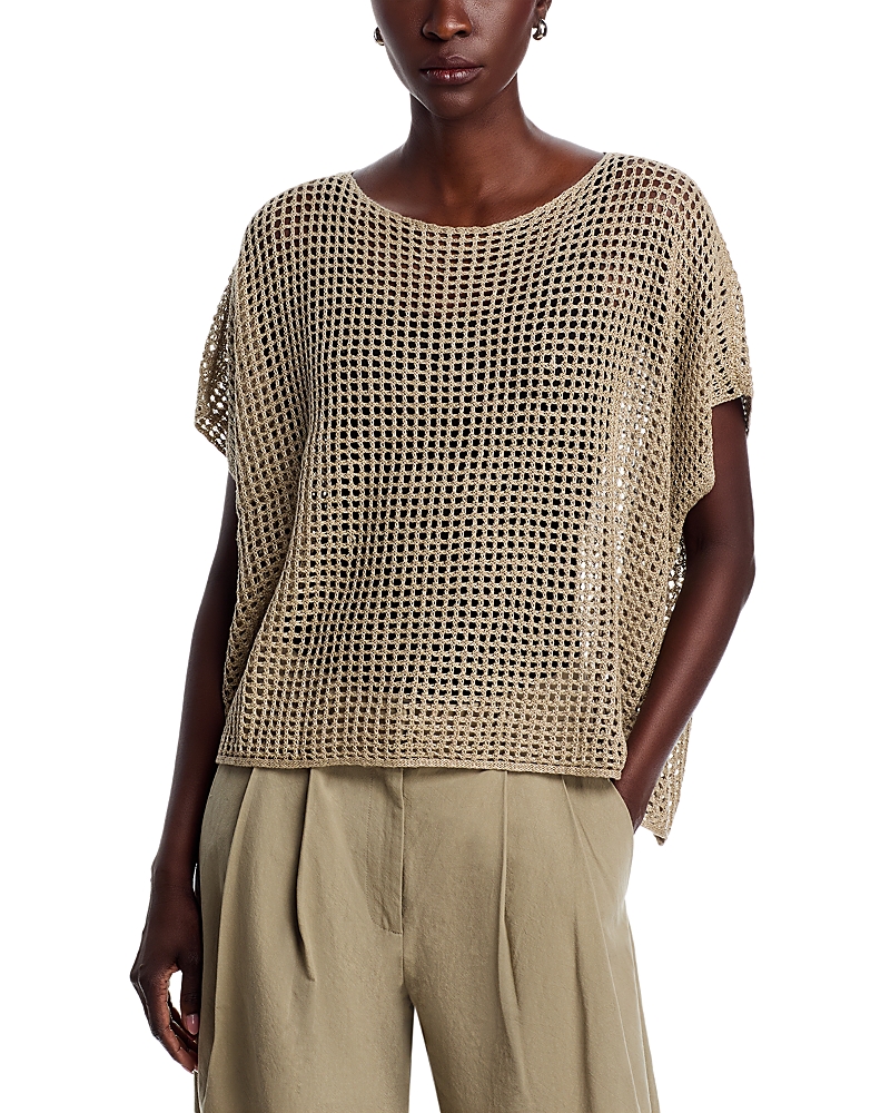Eileen Fisher Bateau Neck Cap Sleeve Sweater In Khaki