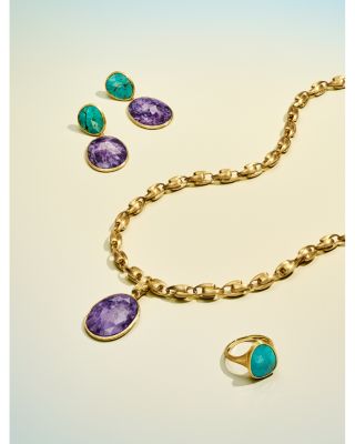 18K Yellow Gold Lunaria Color Chariote & Turquoise Drop Earrings