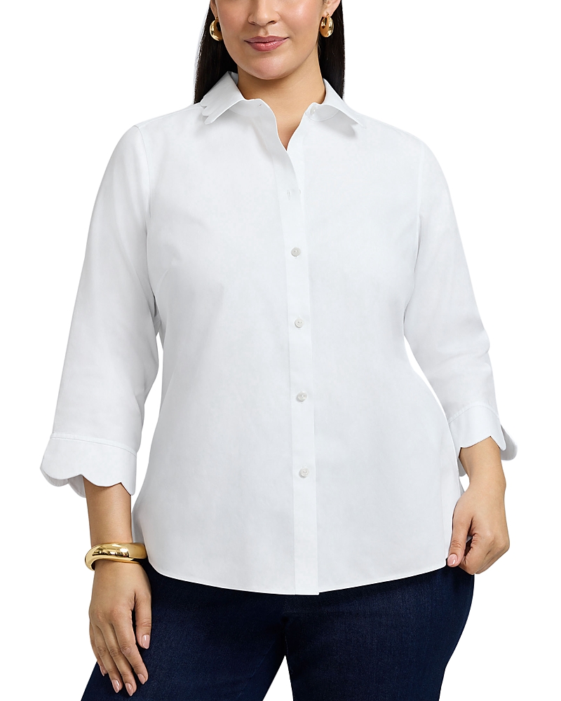 Foxcroft Plus Gwen Three Quarter Sleeve Pinpoint Oxford Shirt