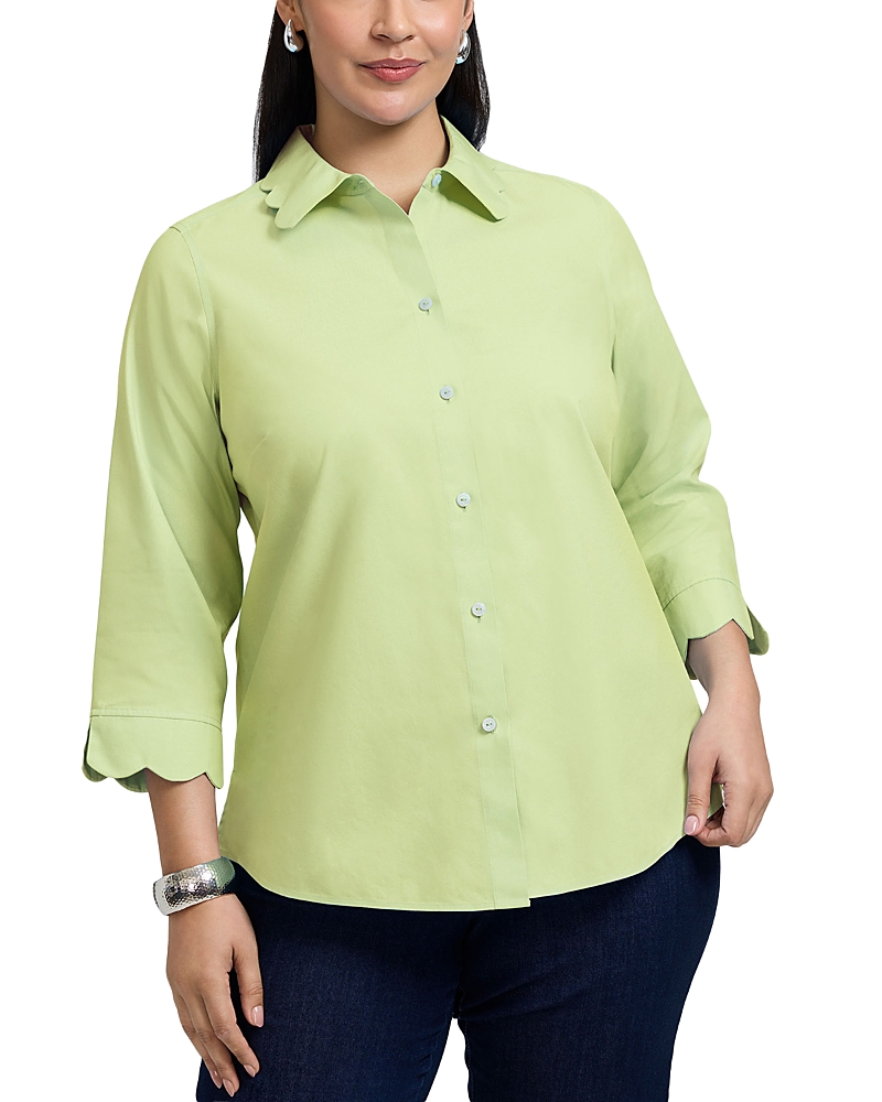 Foxcroft Plus Gwen Three Quarter Sleeve Pinpoint Oxford Shirt