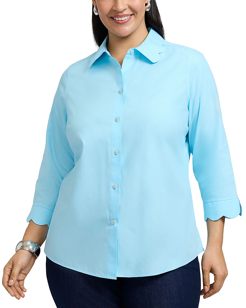 Foxcroft Plus Gwen Three Quarter Sleeve Pinpoint Oxford Shirt