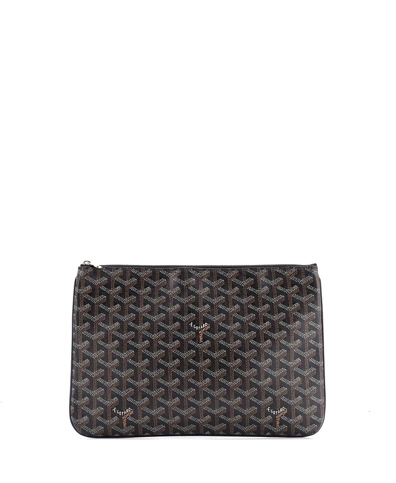 Pre-owned Pre-owned Goyard Goyard Mm Senat Zip Pouch Coated Canvas In Black