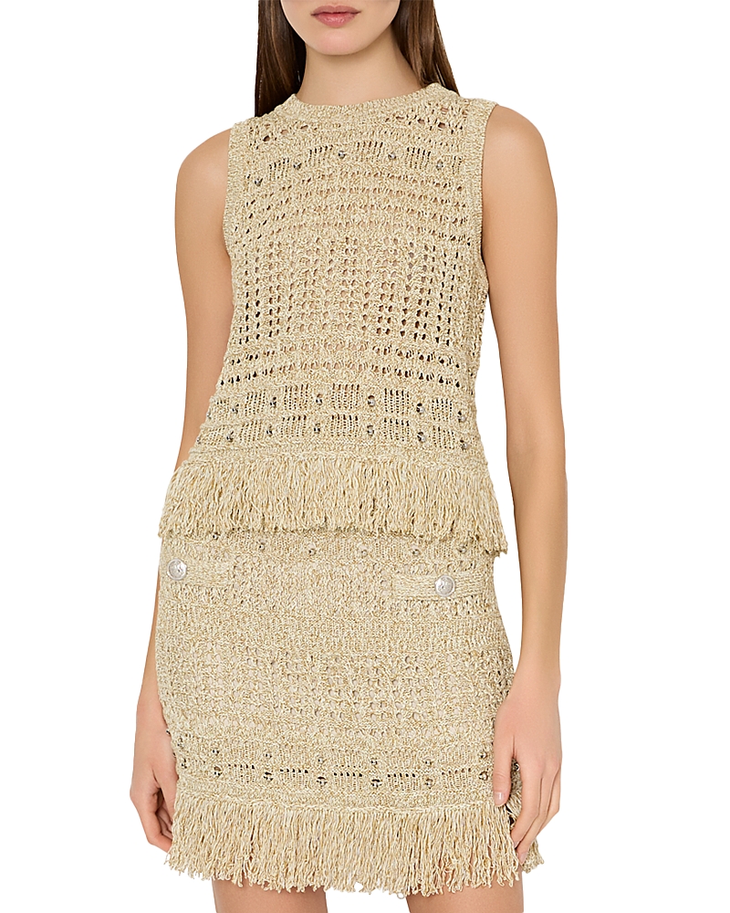 Milly Beaded Fringe Hem Knit Top