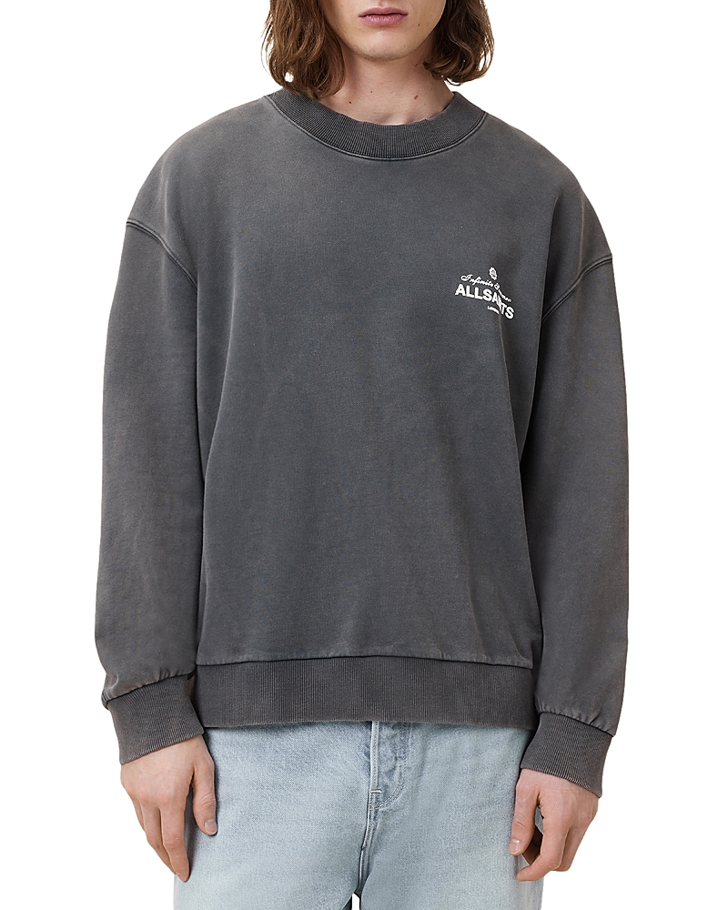 Allsaints Mens Washed Black Soleil Graphic-print Crewneck Cotton Sweatshirt