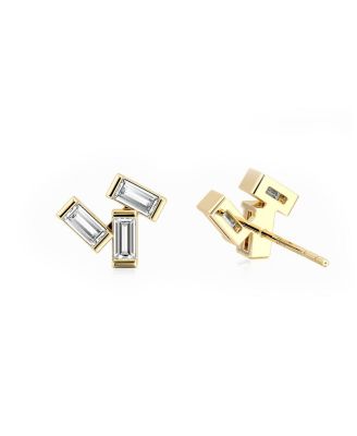 Baguette Cluster Studs in 14K Yellow Gold, 0.60 tcw Baguette Lab Created Diamonds