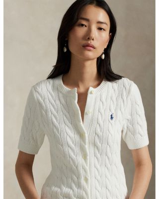 Cable Knit Cotton Short Sleeve Cardigan