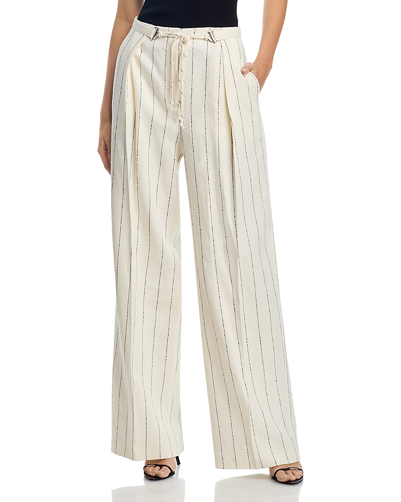 Hugo Boss Womens Open Miscellaneous Pinstriped Wide-leg High-rise Stretch Linen-blend Trousers In Navy Pinstripe