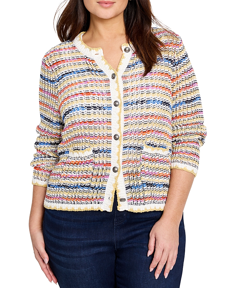 Nic+zoe Plus Coastal Crochet Knit Jacket In Neutral Multi