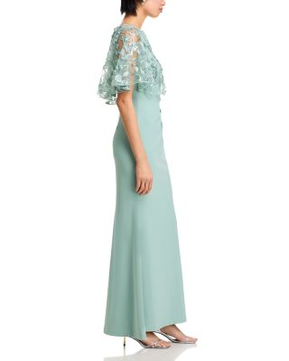 Sleeveless Gown with Embroidered Cape Overlay