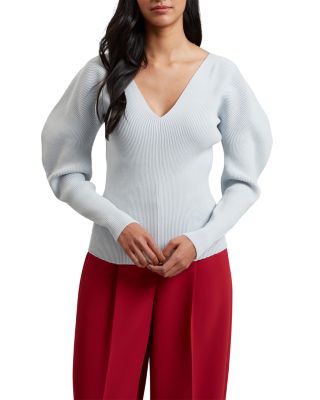 Amelyaa Ribbed Sculpted Sleeve Sweater