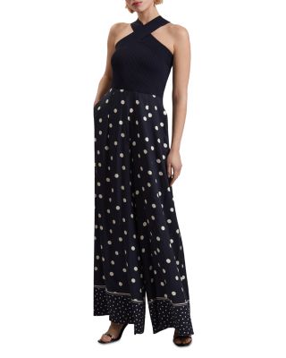 Carmman Knit Bodice Polka Dot Jumpsuit