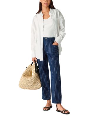 Pinstripe Barrel Leg High Rise Jeans in Navy/multi