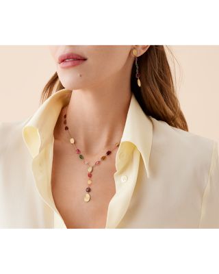 18K Yellow Gold Lunaria Tourmaline Multicolor Tourmaline &amp; Diamond Lariat Necklace, 16.5-18&amp;quot;