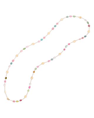 18K Yellow Gold Lunaria Tourmaline Multicolor Tourmaline Long Length Statement Necklace, 37.8"