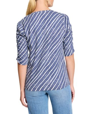 Mixed Stripe Ruched Sleeve Top