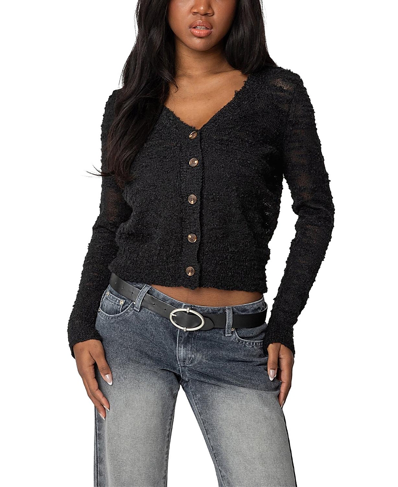 Edikted Georgie Textured Knit Cardigan In Black