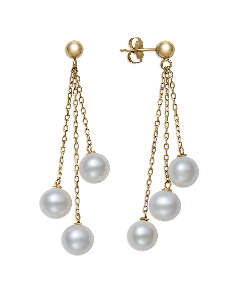 Shop Bloomingdale's Fine Collection Cultured Freshwater Pearl Triple Dangle Drop Earrings In 14k Yellow Gold In White
