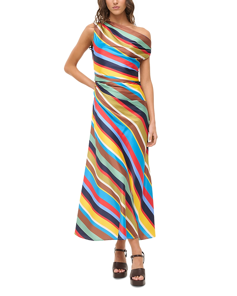 Staud Phare Off-the-shoulder Striped Silk Maxi Dress