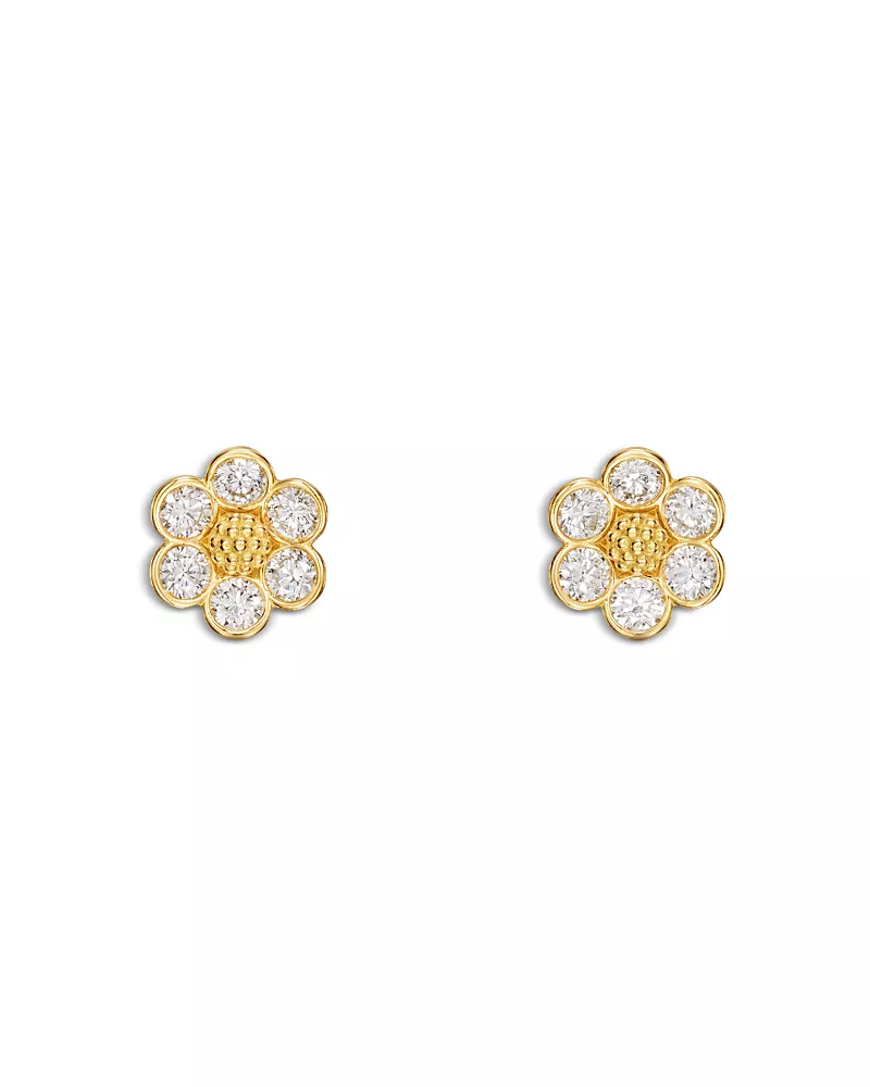 Temple St. Clair 18K Yellow Gold Fj Diamond Fiori Flower Stud Earrings