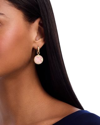 18K Yellow Gold Diamond & Pink Opal Venetian Princess Medallion Earrings