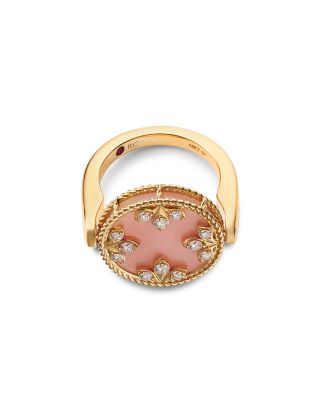 18K Yellow Gold Diamond, Pink Opal & Mother of Pearl Venetian Princess Medallion Reversible Ring