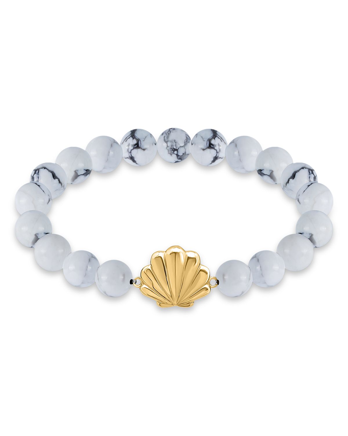 Aqua Clam Shell Charm Gemstone Beaded Stretch Bracelet