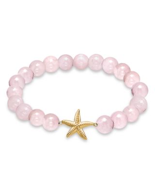 Starfish Charm Gemstone Beaded Stretch Bracelet in 18K Gold Plated Sterling Silver - Exclusive