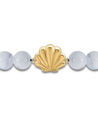 Clam Shell Charm Gemstone Beaded Stretch Bracelet in 18K Gold Plated Sterling Silver - Exclusive