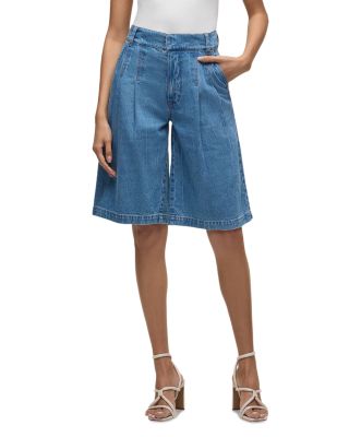 Denim Pleated Bermuda Shorts