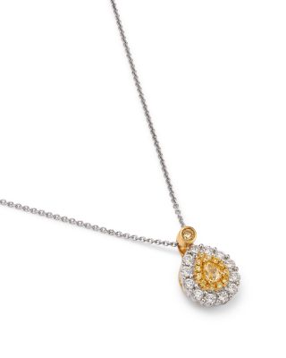 Yellow & White Diamond Pear Halo Pendant Necklace in 18K Yellow & White Gold, 0.74 tcw