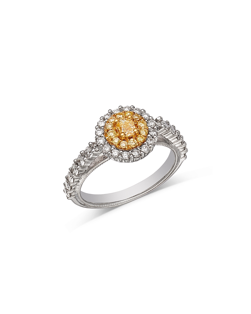 Bloomingdale's Fine Collection White & Yellow Diamond Cushion Halo Ring in 18K Yellow & White Gold, 0.98 tcw