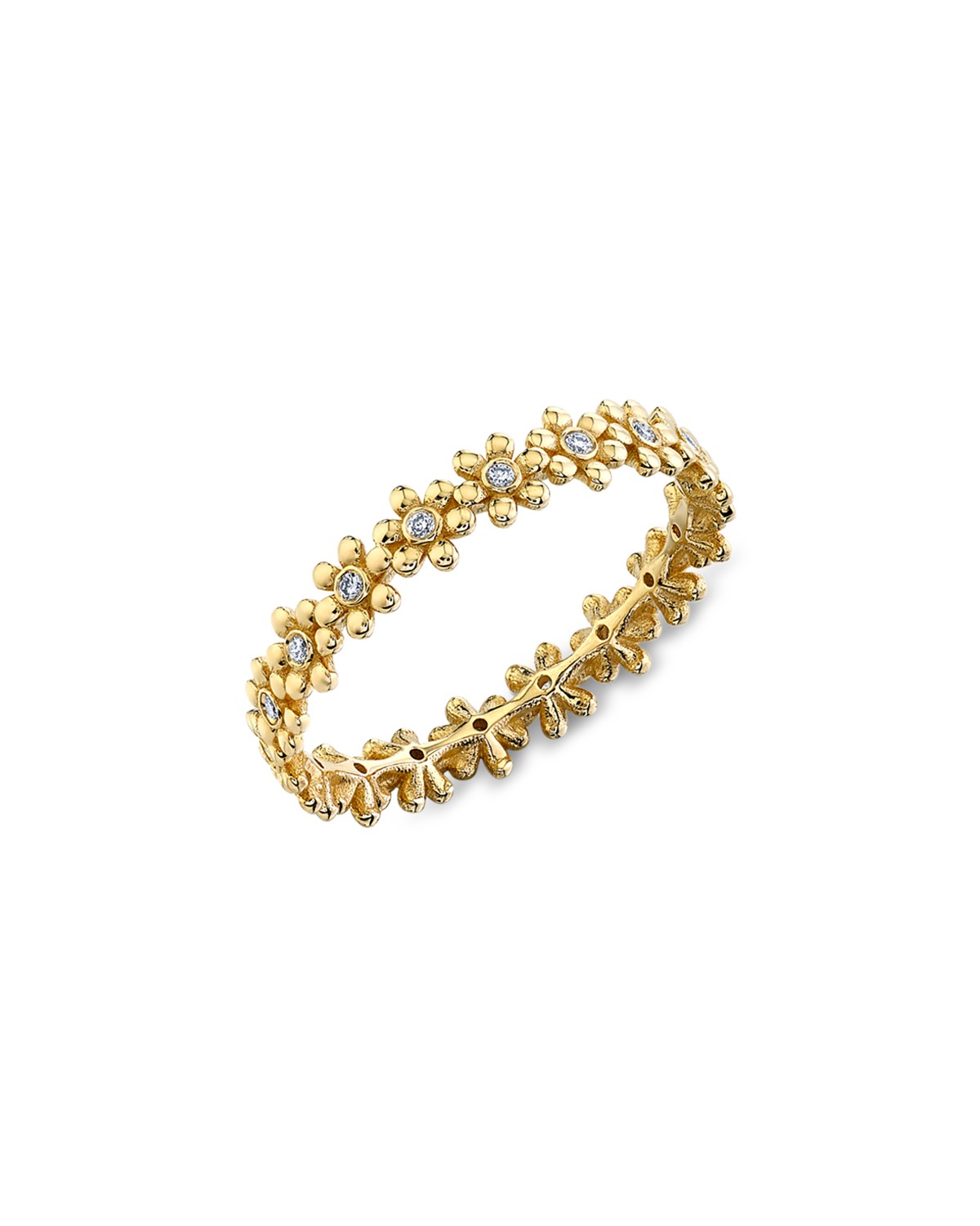 14K Yellow Gold Diamond Flower Eternity Ring