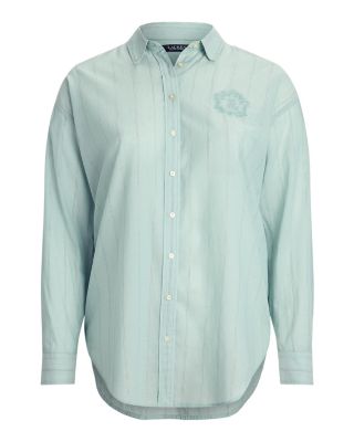 Ralph Lauren Plus Oversize Striped Cotton Voile Shirt