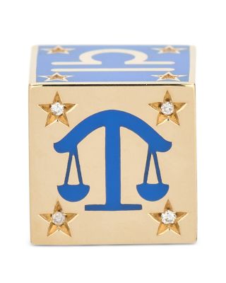 9K Libra Zodiac Diamond & Ceramic Block Big Bead