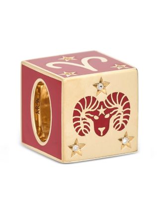 9K Aries Zodiac Diamond & Ceramic Block Big Bead