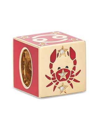 9K Cancer Zodiac Diamond & Ceramic Block Big Bead