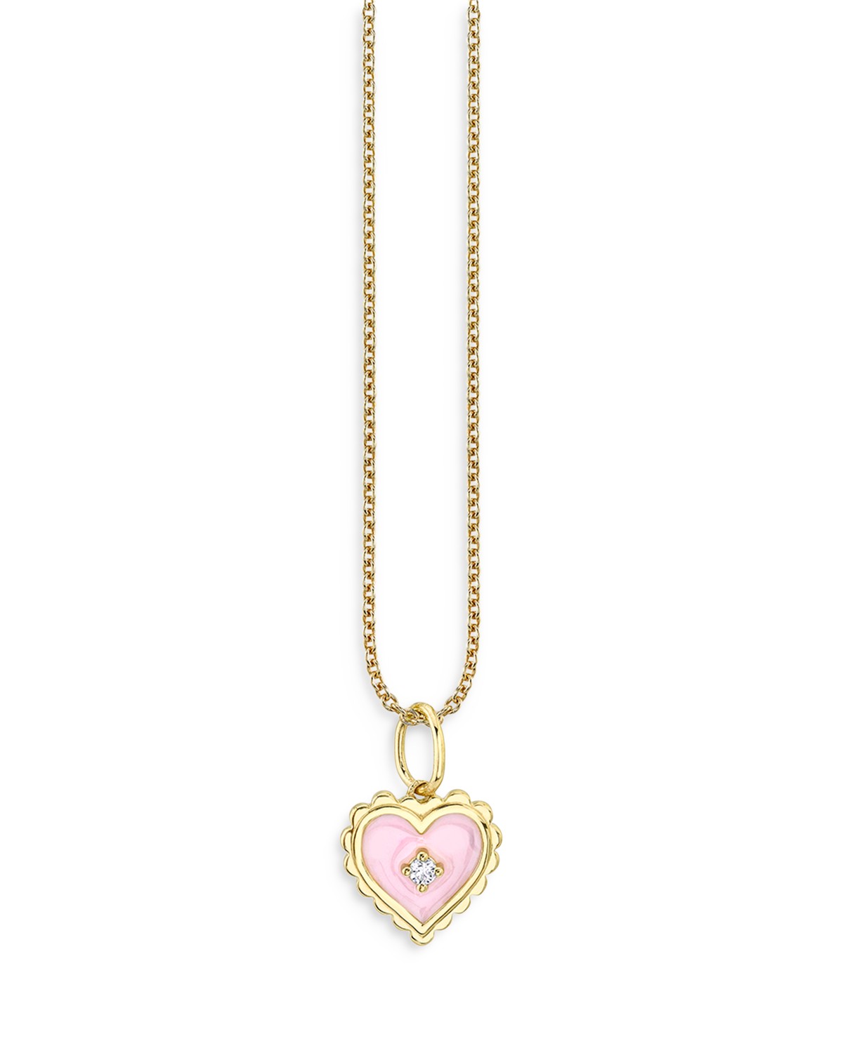 14K Yellow Gold Diamond Accent Pink Enamel Heart Pendant Necklace, 18"