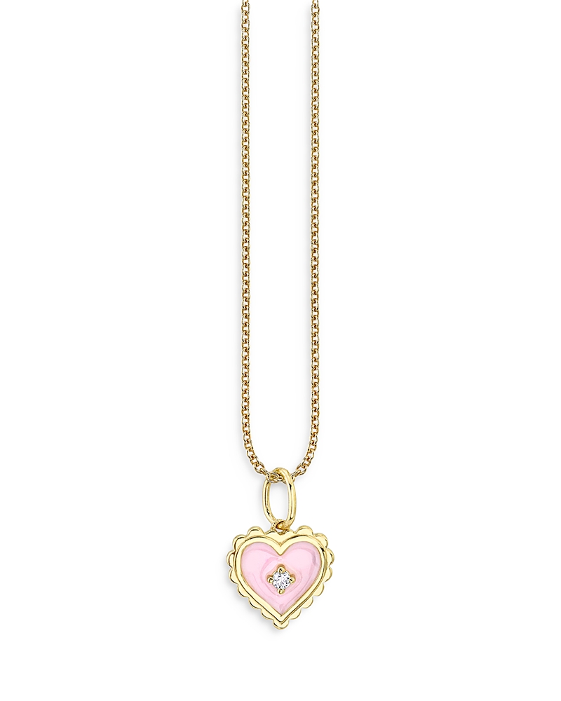 Sydney Evan 14k Yellow Gold Diamond Accent Pink Enamel Heart Pendant Necklace, 18 In Gold