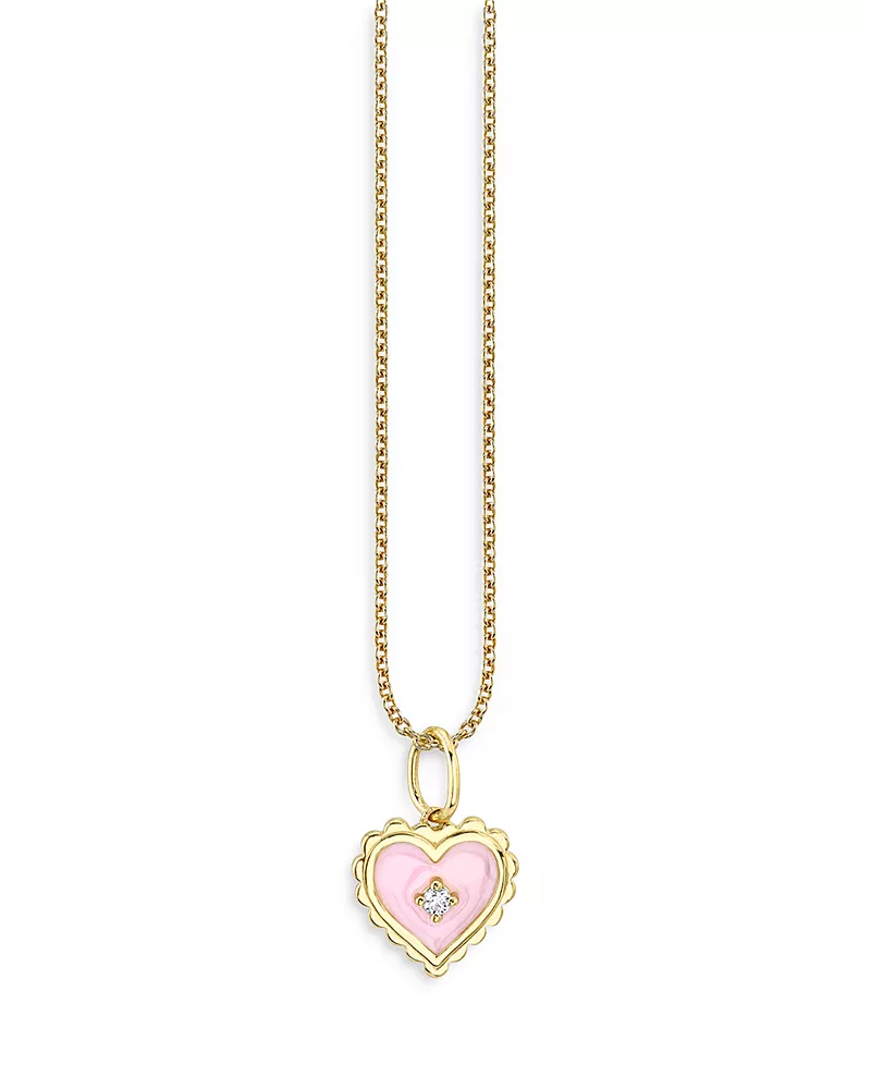 Sydney Evan 14K Yellow Gold Diamond Accent Pink Enamel Heart Pendant Necklace, 18