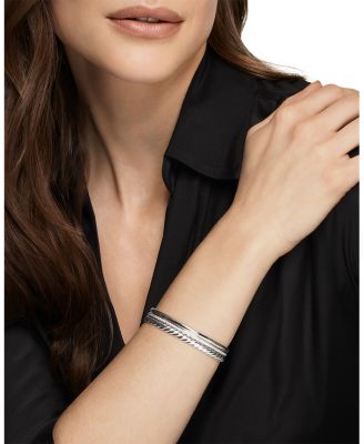 Three Row Cuff Bracelet in Sterling Silver with Diamonds, 10mm