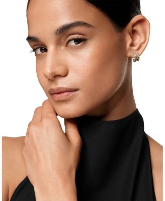 DY Mercer Double Hoop Huggie Earrings in Sterling Silver with 18K Yellow Gold, 7.8mm
