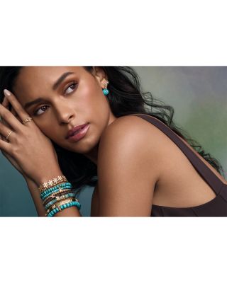 14K Yellow Gold Peruvian Opal & Diamond Daisy Beaded Stretch Bracelet