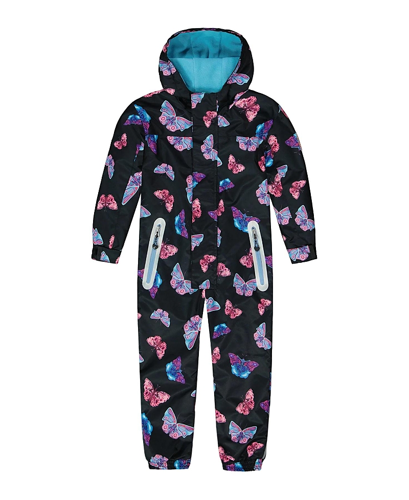 Deux Par Deux Little Girl's Printed Mid-season One-piece Outerwear Multicolored Butterflies On Black In Multicolored Butterflies On Black