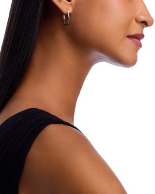 Black & White Diamond Geometric Hoop Earrings in 14K Yellow Gold, 0.80 tcw