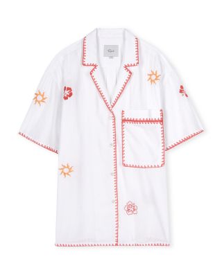 Island Embroidered Relaxed Fit Linen Shirt