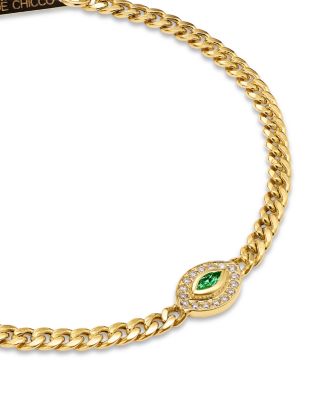 14K Yellow Gold Emerald Marquis & Diamond Evil Eye Link Bracelet